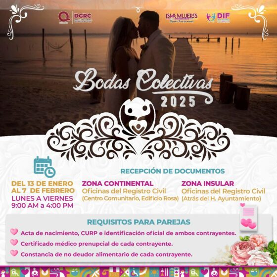 Gobierno de Isla Mujeres invita a las parejas a inscribirse en el programa de Bodas Colectivas